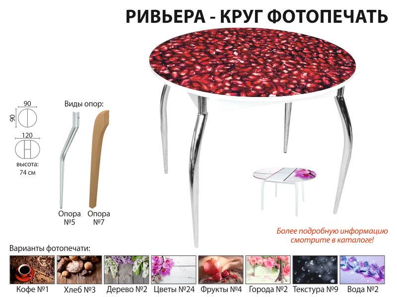 стол обеденный ривьера круг фотопечать в Перми