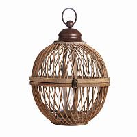 подсвечник-фонарь круглый деревянный большой со стеклом bamboo, 40 см в Перми